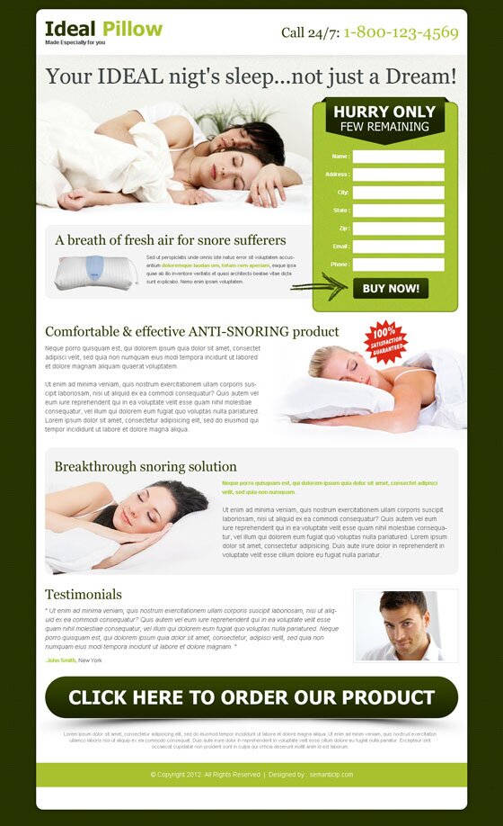 Professional anti snoring landing page design