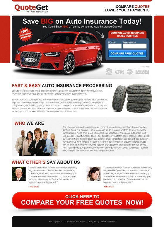 Professional auto insurance landing page design