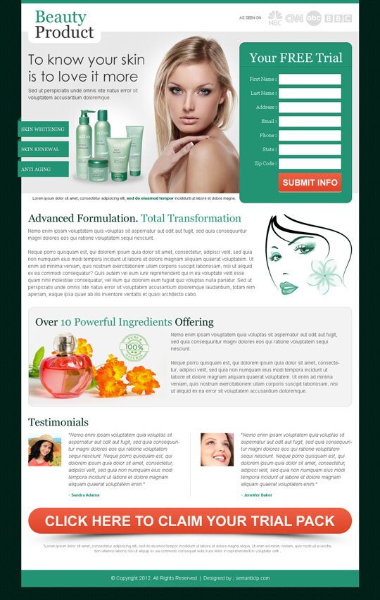 Professional beauty product landing page design