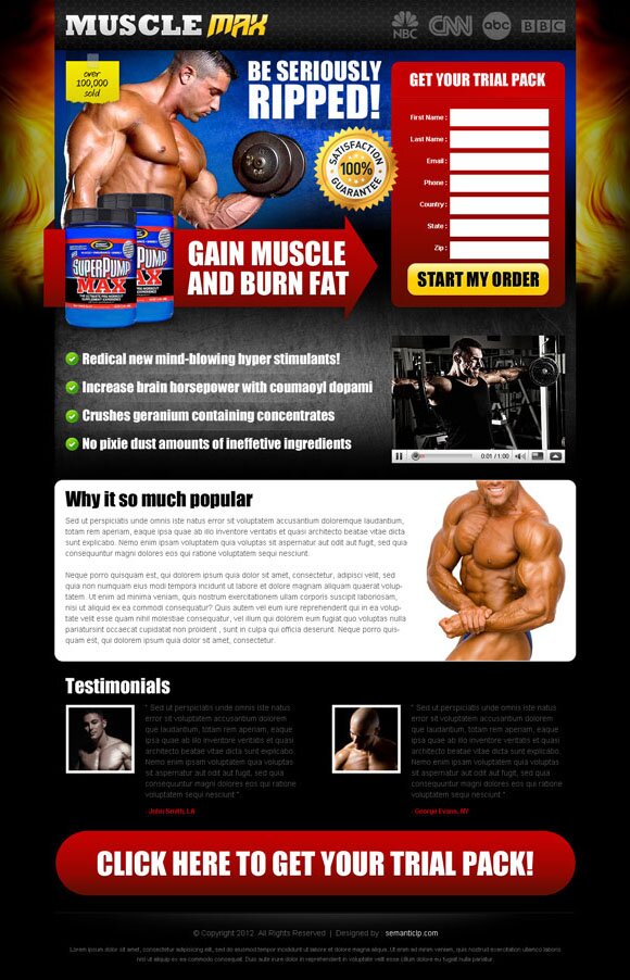 Professional body building landing page design for sale on semanticlp.com