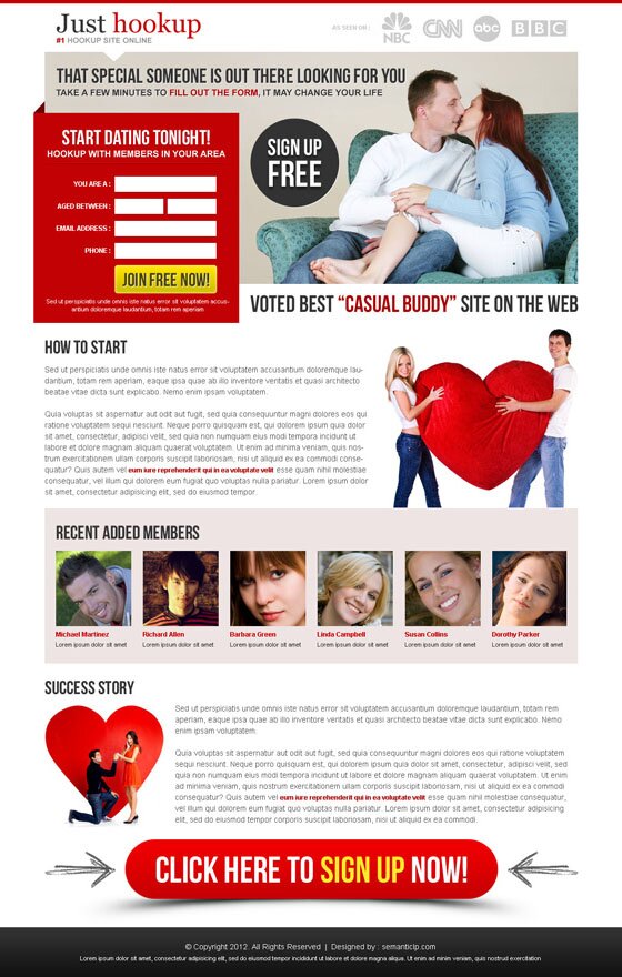 Professional dating landing page design