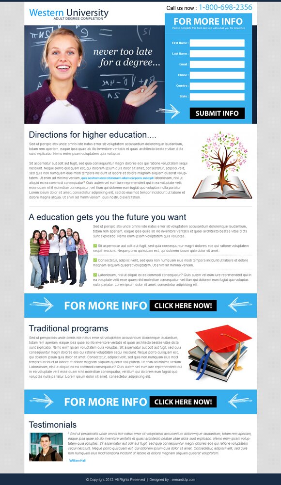 Education landing page design example