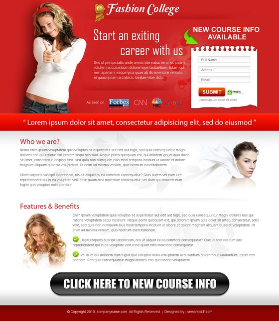 Fashion and modeling landing page design