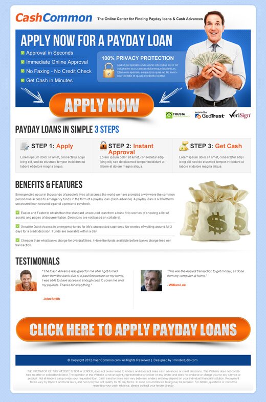 high quality professional pay day loan landing page design on affordable price from http://www.semanticflow.com/landing-page-design/